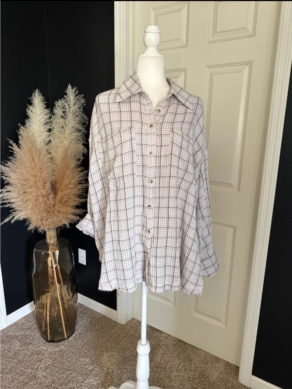 Free People We The Free Cardiff Plaid Top Oversized size Small - Picture 6 of 12